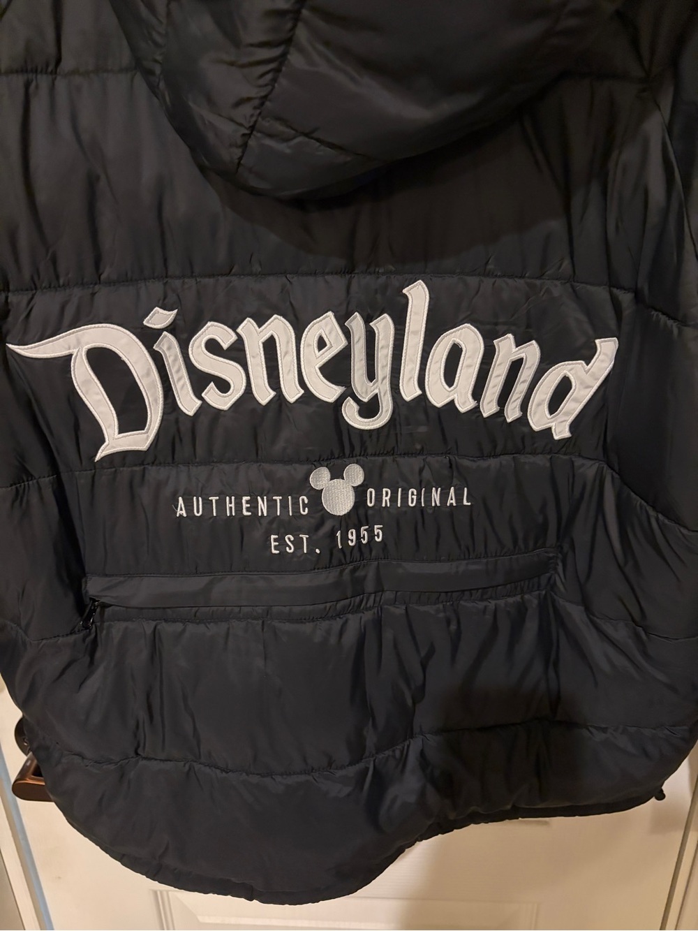 Disney Black Hooded Puffer Jacket with Disneyland Back Logo - Picture 4 of 6